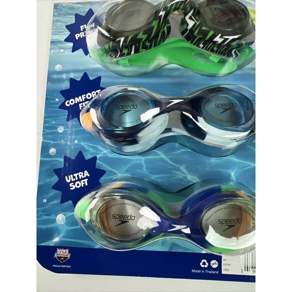 Speedo Kids Swim Goggles 3 Pack Ages 3-10 TUV Protect Easy Adjust‎ Anti Fog F30